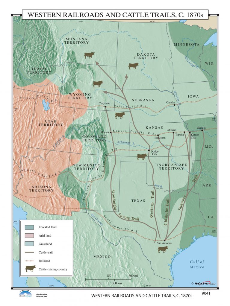 041 Western Railroads & Cattle Trails, 1870S – Kappa Map Group - Texas ...