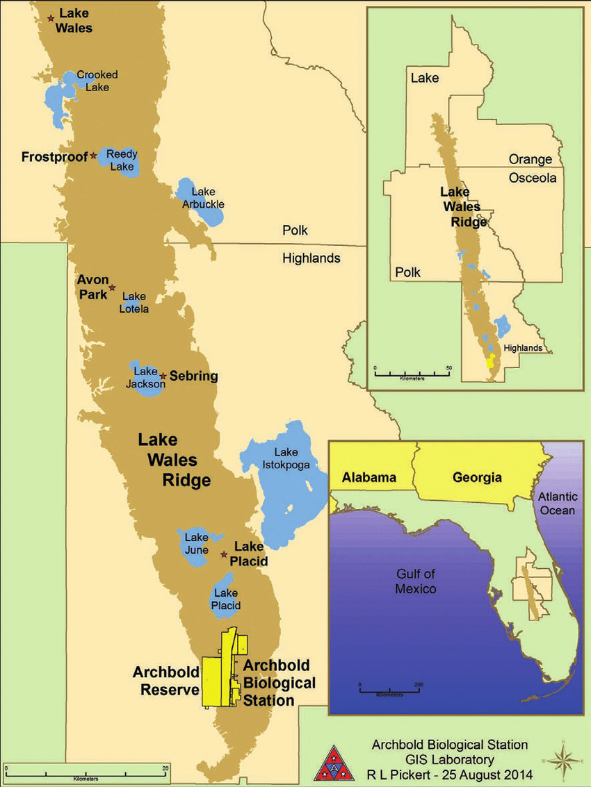 1. Location Of The Lake Wales Ridge In Florida. Source: Map Used - Lake Wales Florida Map