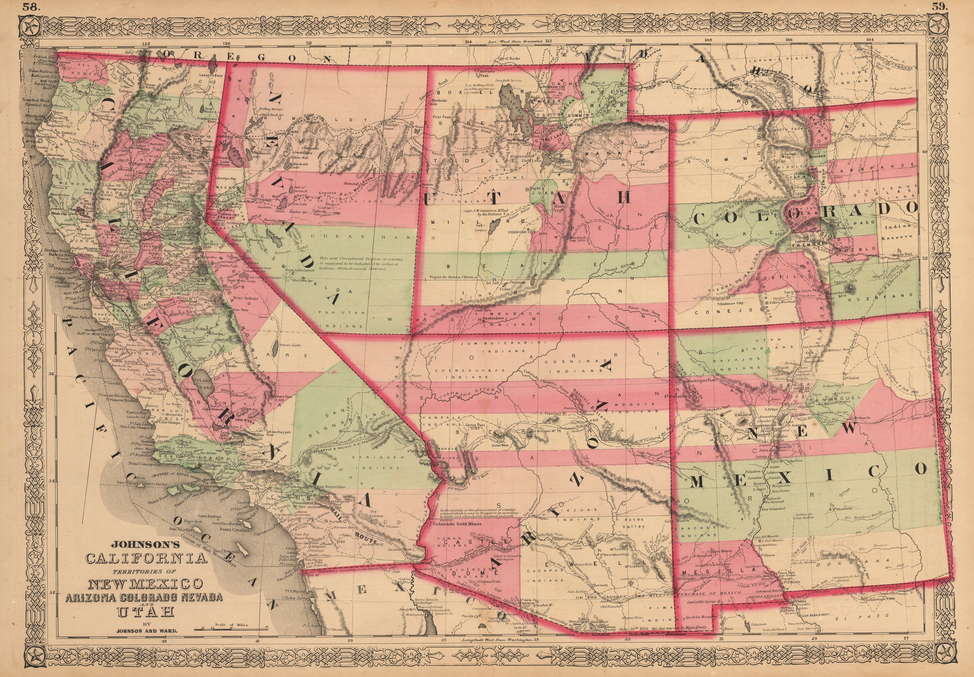 1863 Johnson&amp;#039;s California Territories Of New Mexico Arizona Colorado - Earp California Map