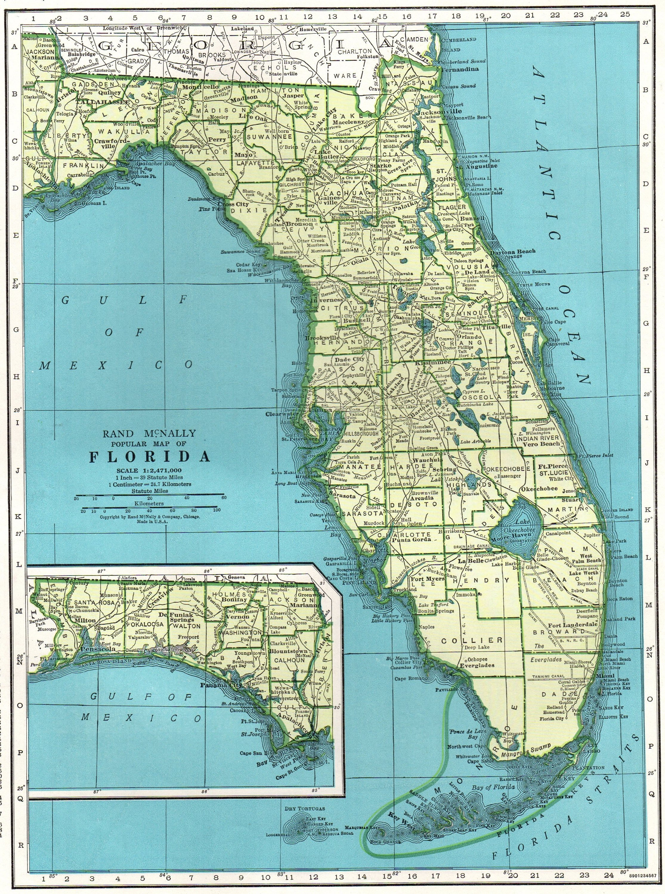 1942 Vintage Florida Map Antique State Map Of Florida Print | Etsy - Vintage Florida Map