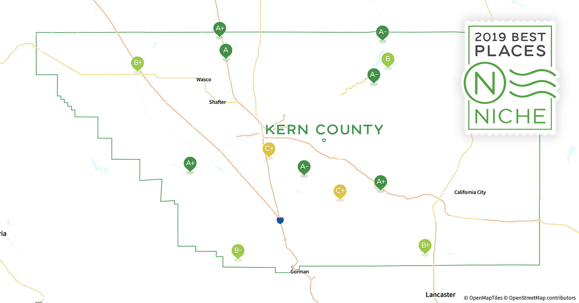 2019 Safe Places To Live In Kern County, Ca - Niche - Taft California Map