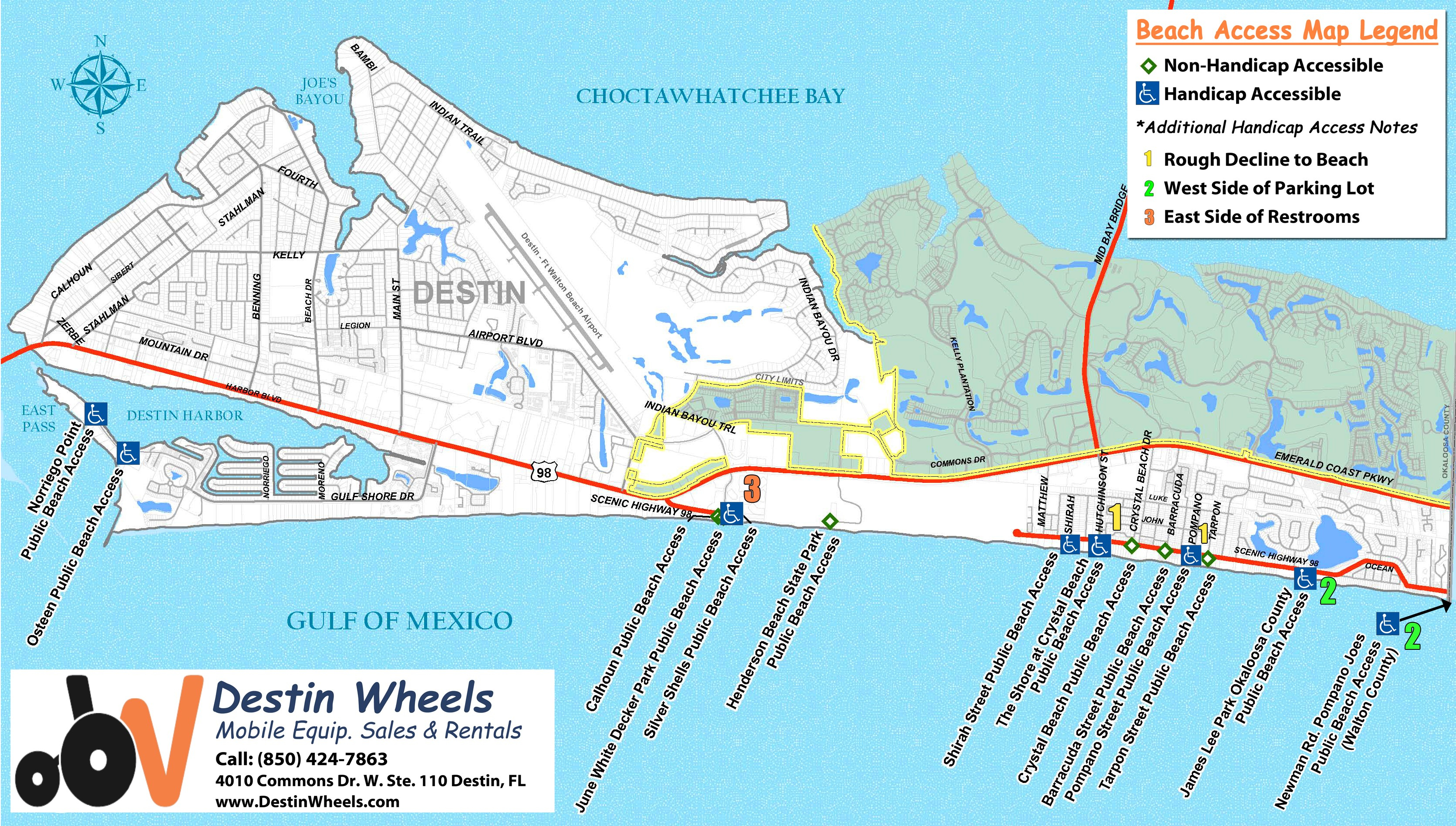 30A &amp;amp; Destin Beach Access - Destin Wheels Rentals In Destin, Fl - Florida Public Beaches Map
