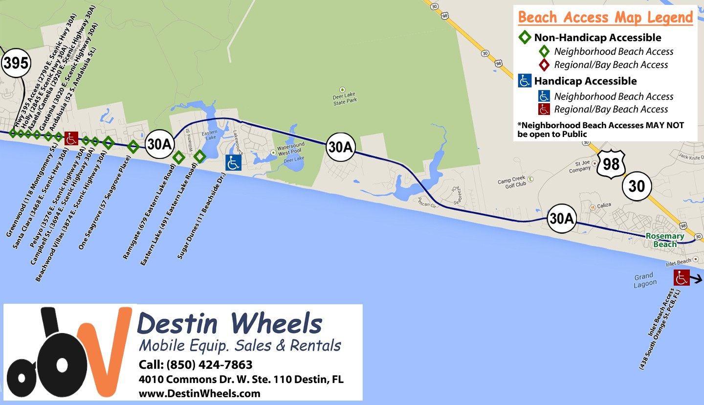 30A &amp;amp; Destin Beach Access - Destin Wheels Rentals In Destin, Fl - Sandestin Florida Map
