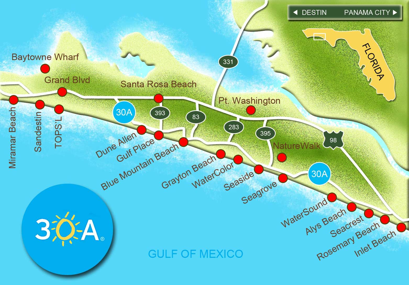 30A South Walton Interactive Map. Take A Virtual Tour Of The Beach - Map Of Florida Panhandle Beach Towns