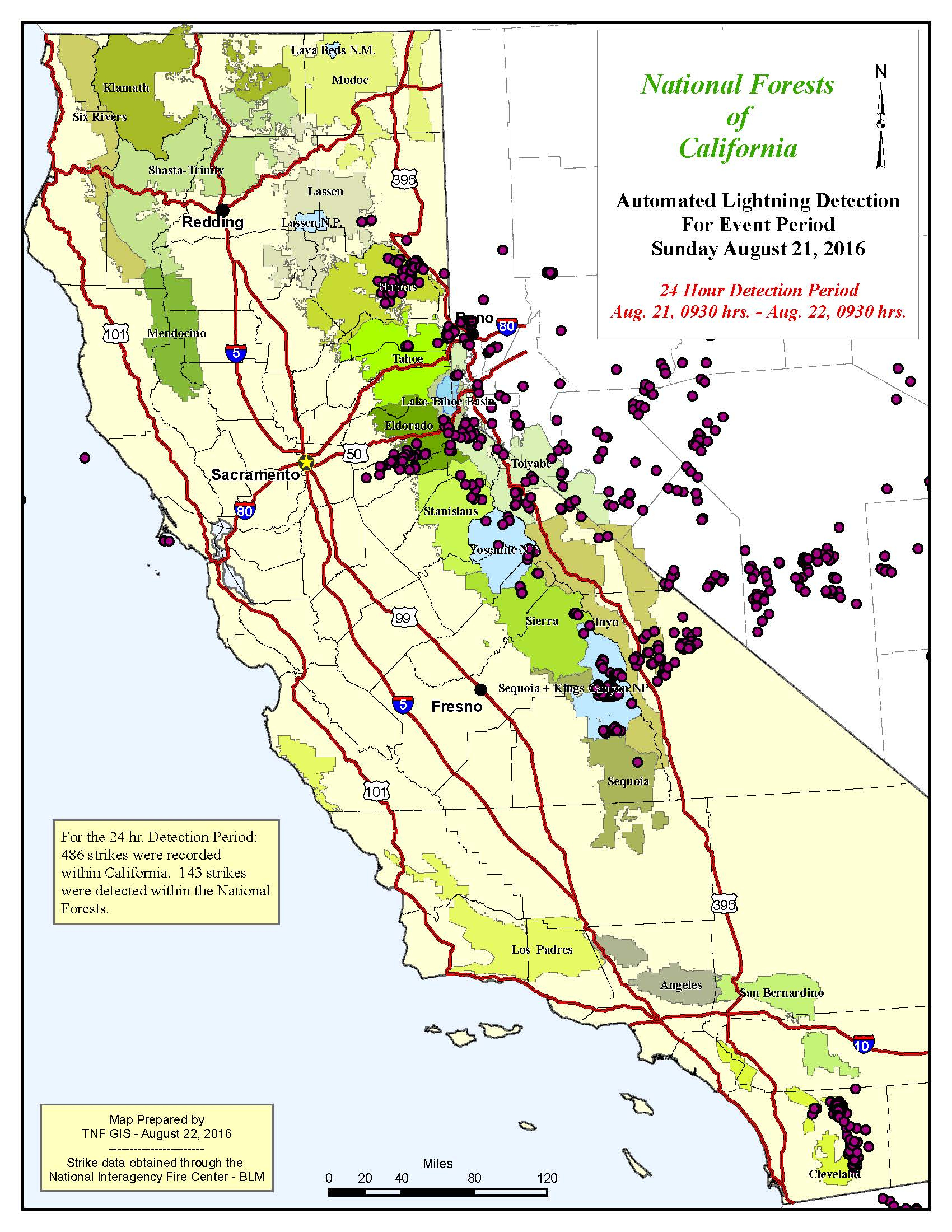 486 Lightning Strikes Hit California On Sunday | Yubanet - Lightning Map California
