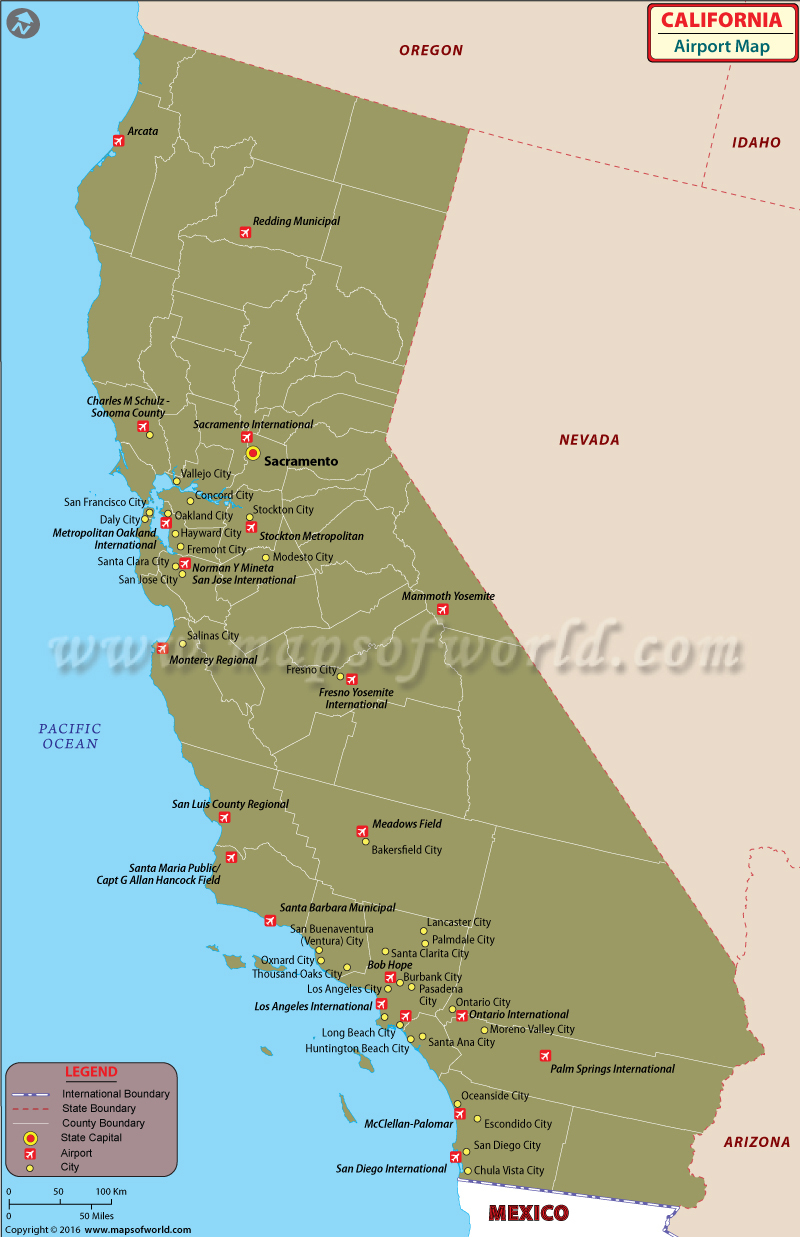 Airports In California | List Of Airports In California - California Cities Map List