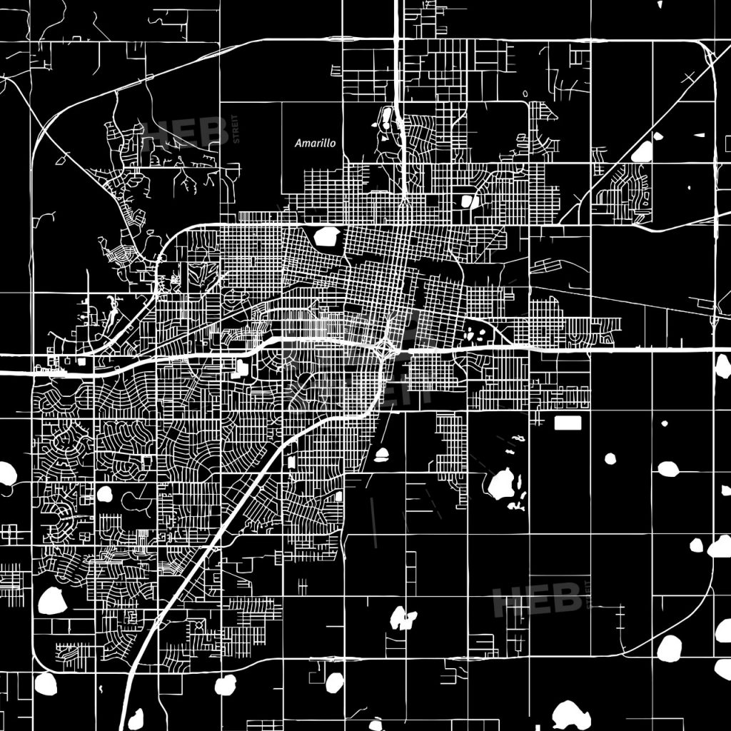 Amarillo, Texas, Downtown Map, Dark | Hebstreits Sketches - Printable ...