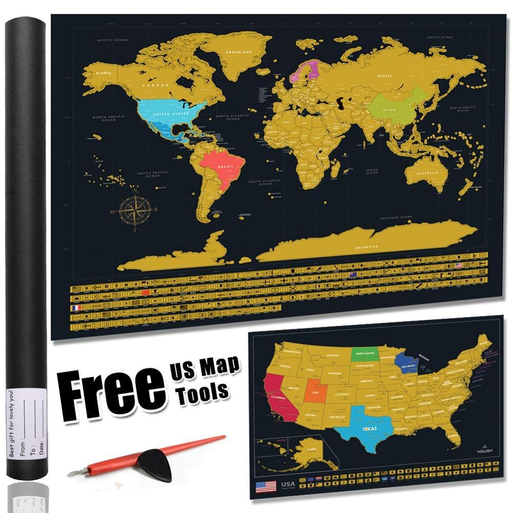 America Map Scratch Off Gold Map Scrape-Off Earth Wall Poster - Texas Scratch Off Map