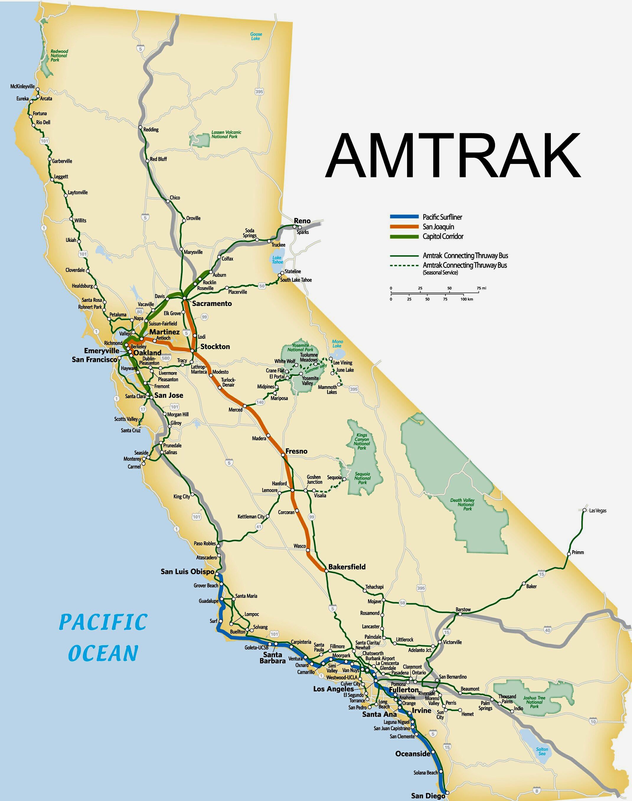 Amtrak Route Map Southern Map Of California Springs Amtrak Map - Amtrak Stops In California Map
