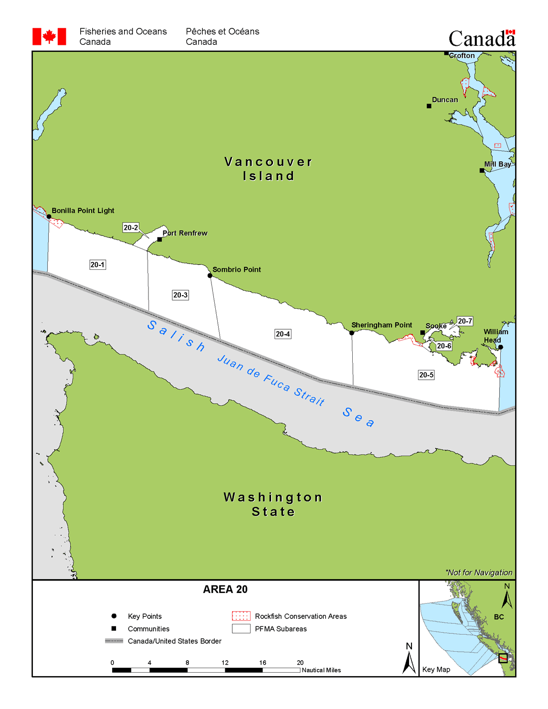 Area 20 (Sooke, Port Renfrew) - Bc Tidal Waters Sport Fishing Guide - California Fishing Regulations Map