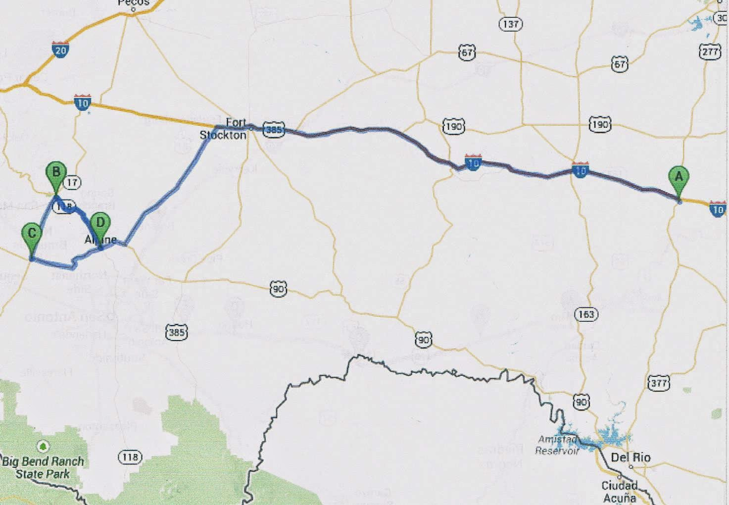 Arizonami: Texas (8 Ème Jour) : Ozona / Fort Stockton / Marfa - Fort Davis Texas Map