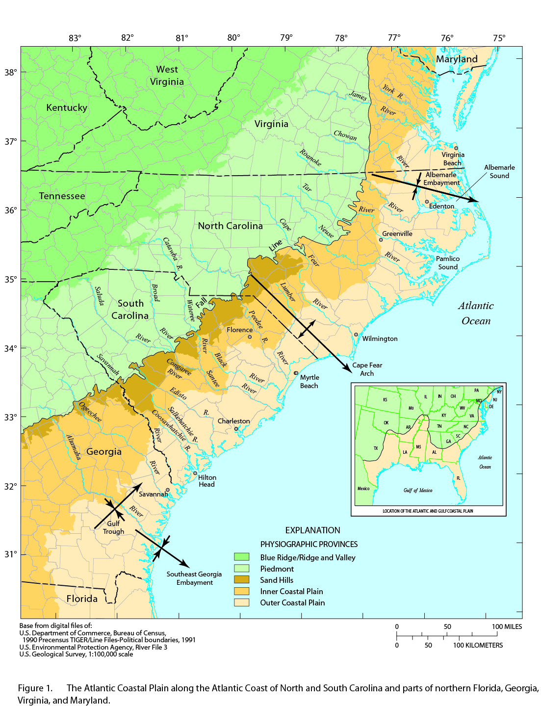 Atlantic Coastal Plain, Maryland To Florida - Florida Atlantic Coast Map
