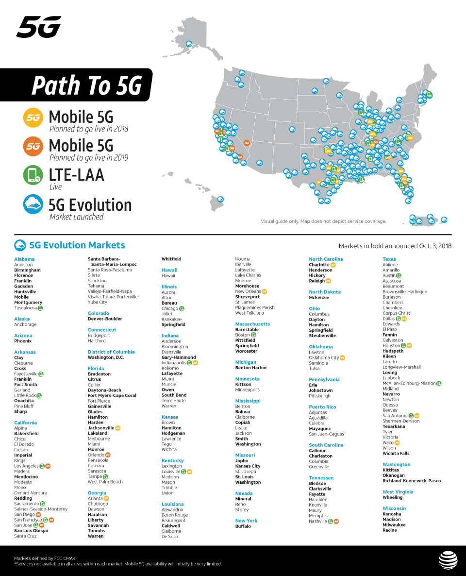 At&amp;amp;t 5G Evolution Expands To 400+ Marketsthe End Of 2018 - At&amp;amp;amp;t Coverage Map Florida