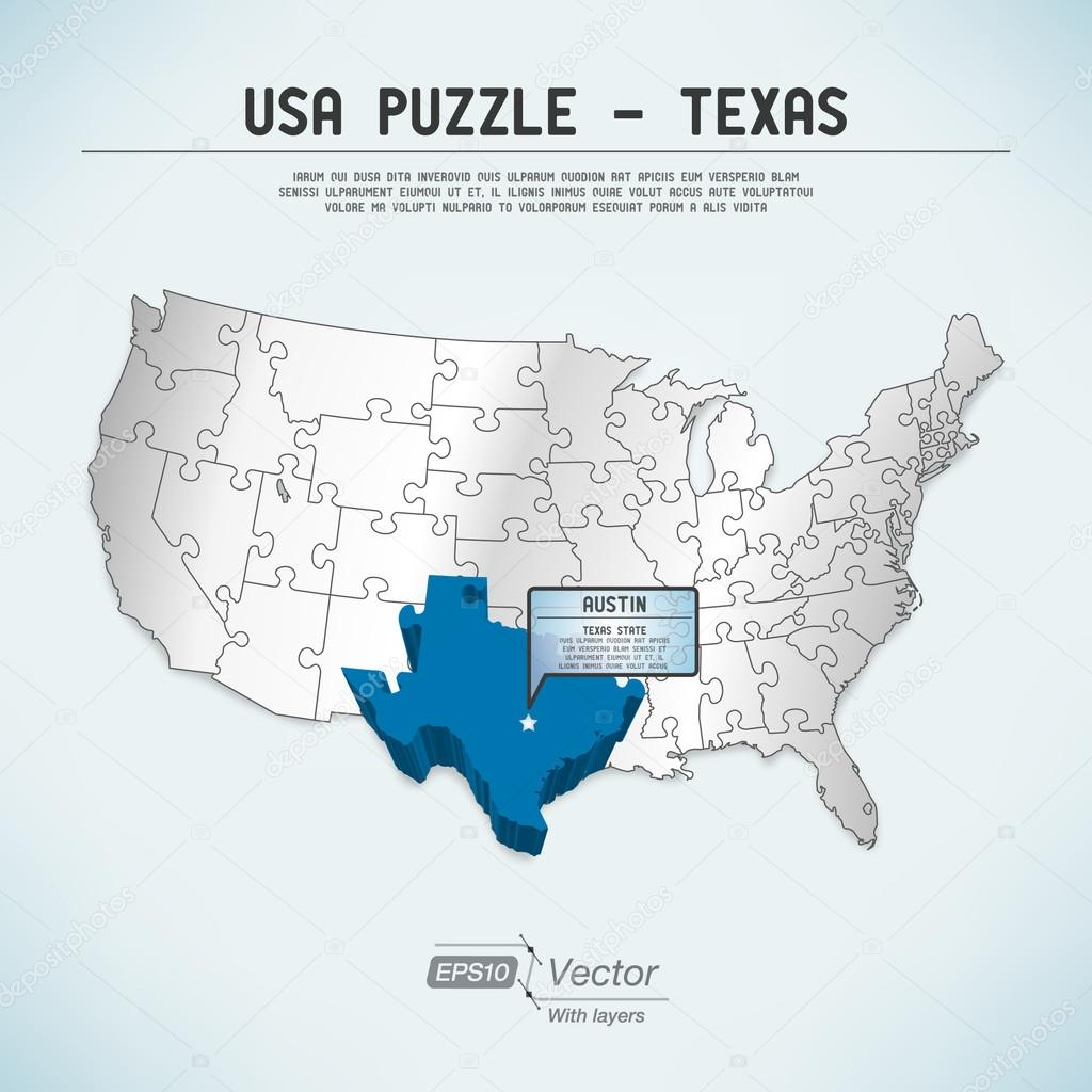 Au Usa Carte Puzzle - Une Seule Pièce D&amp;#039;état-Un Puzzle - Texas - Texas Map Puzzle