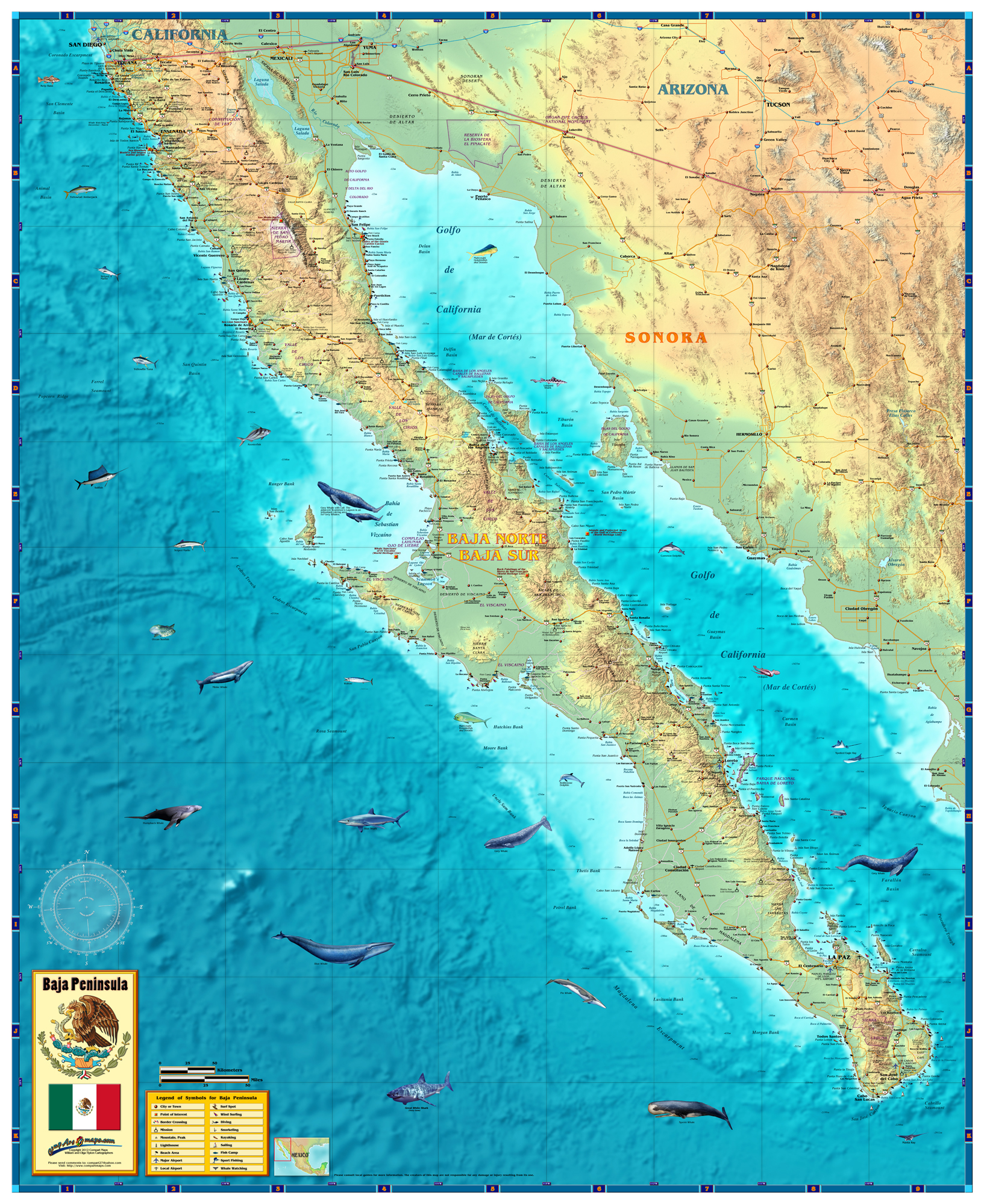 Baja California Wall Mapcompart Maps - Baja California Topographic Maps