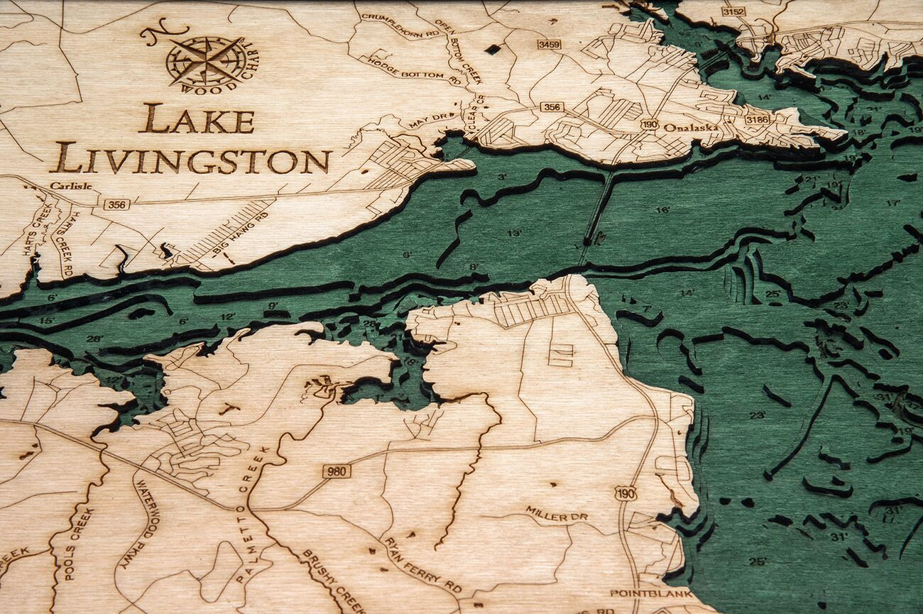 Bathymetric Map Lake Livingston, Texas - Scrimshaw Gallery - Map Of Lake Livingston Texas