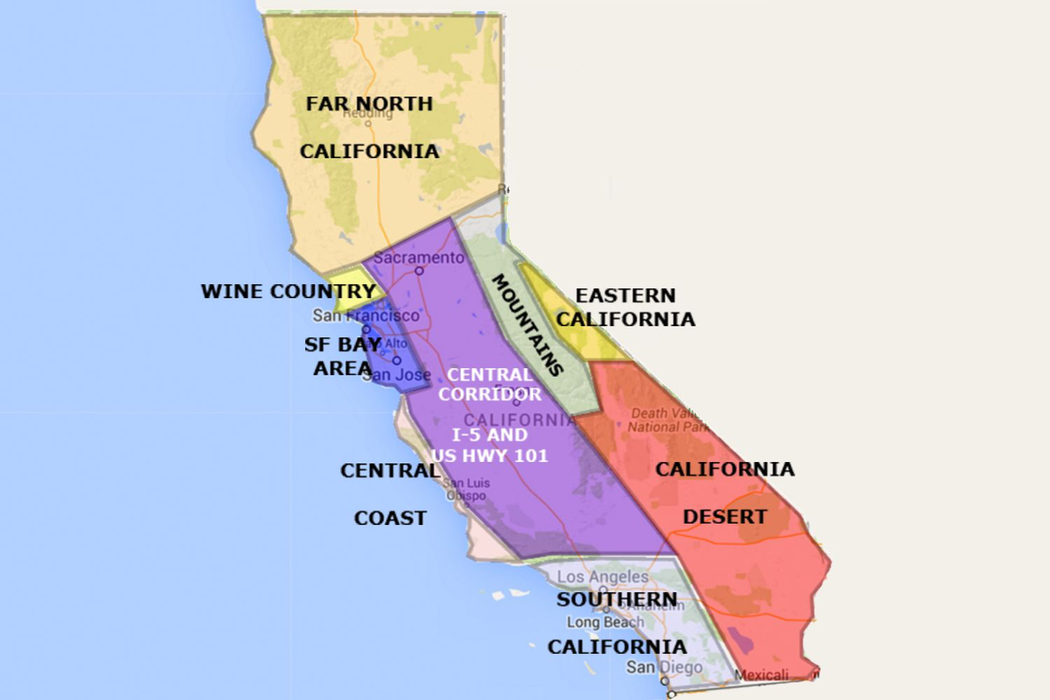 Best California Statearea And Regions Map - California Desert Map