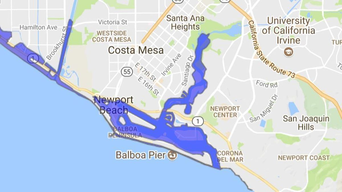 Big Tsunami Could Flood Large Swaths Of Newport Beach, So The City - Where Is Del Mar California On The Map