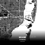 Black Map Poster Template Of Miami, Florida, Usa | Hebstreits Sketches   Florida Map Poster