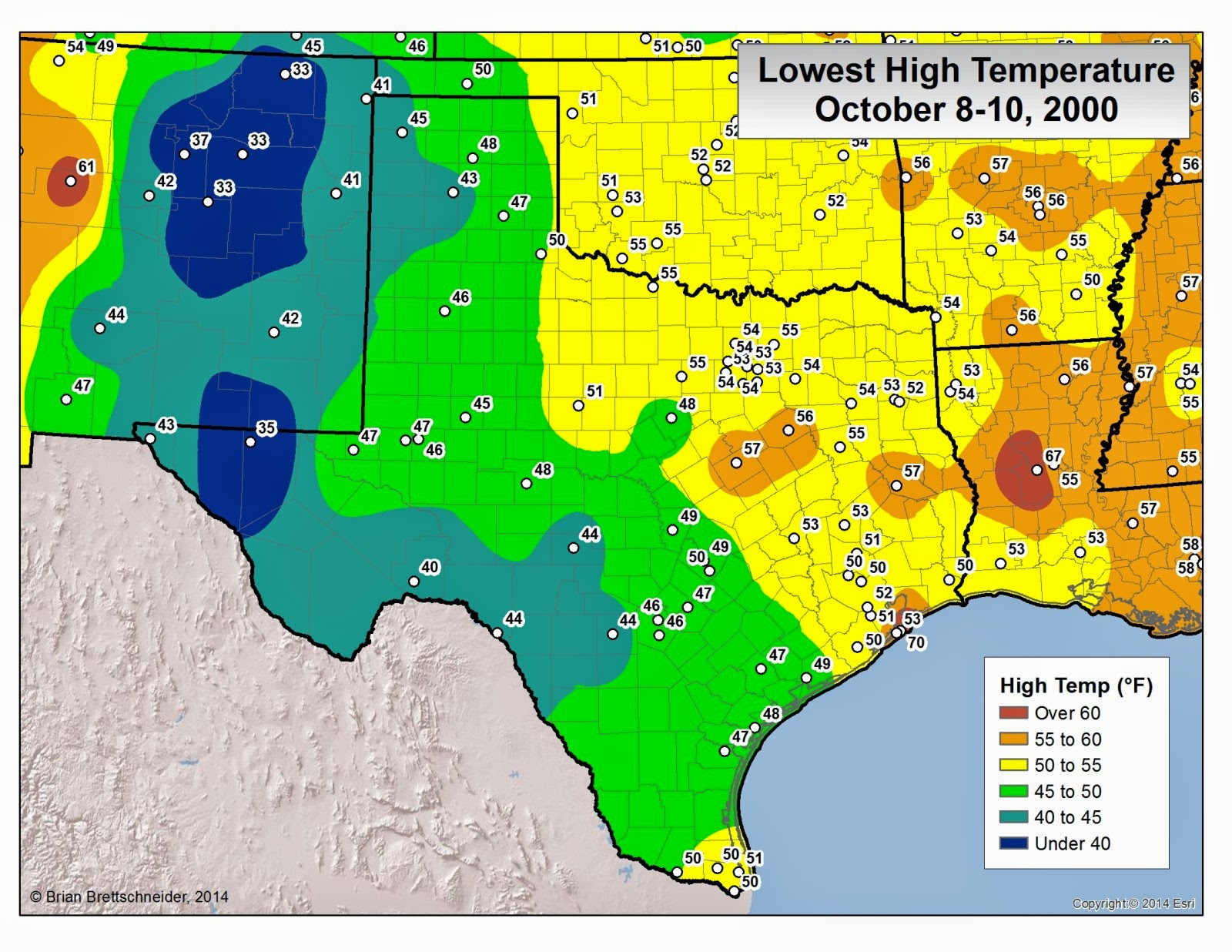 Brian B&amp;#039;s Climate Blog: The Most Anomalous Cold Spell In Recent History - Texas Temperature Map
