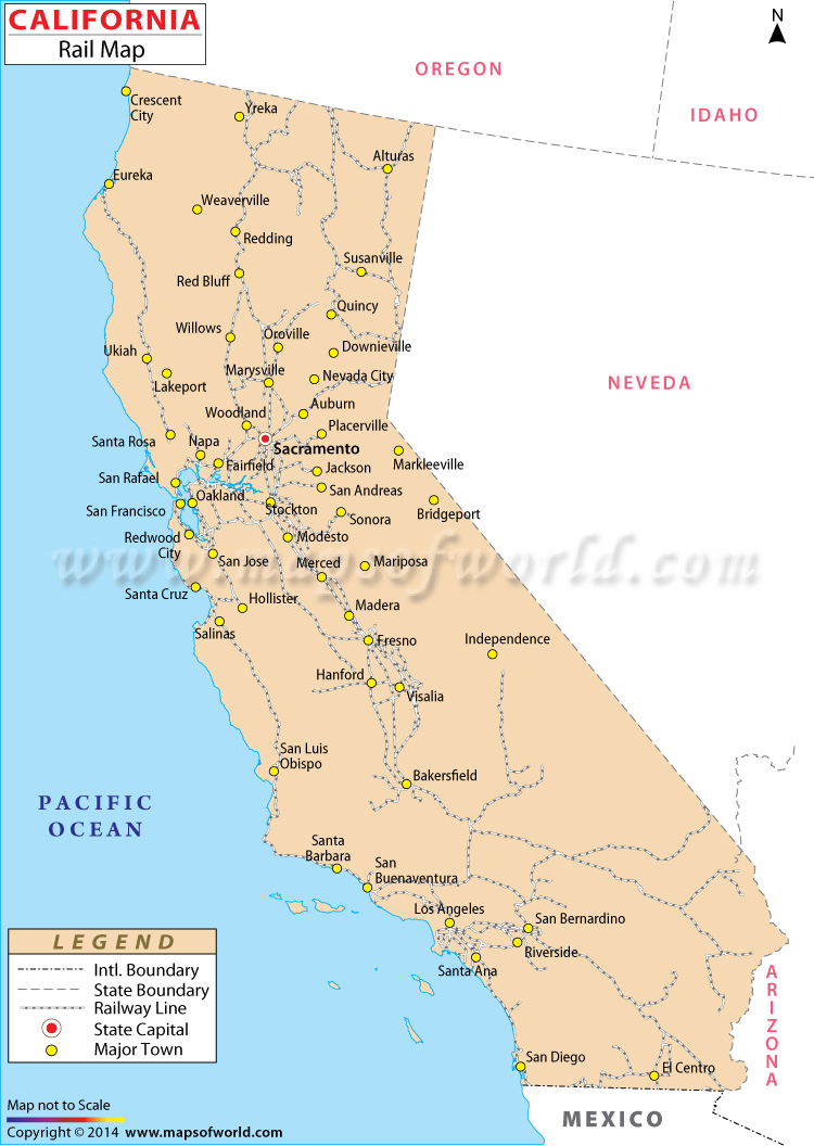 Buy California Rail Map - California Railroad Map