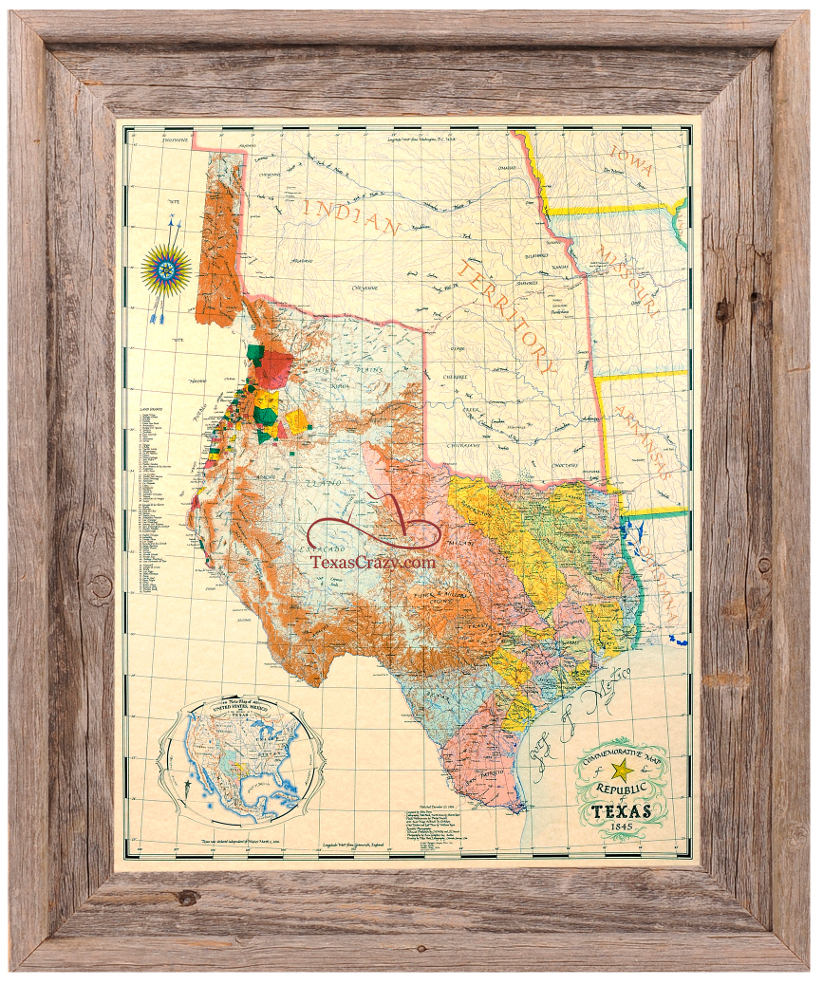 Buy Republic Of Texas Map 1845 Framed - Historical Maps And Flags - Map Of Texas Art