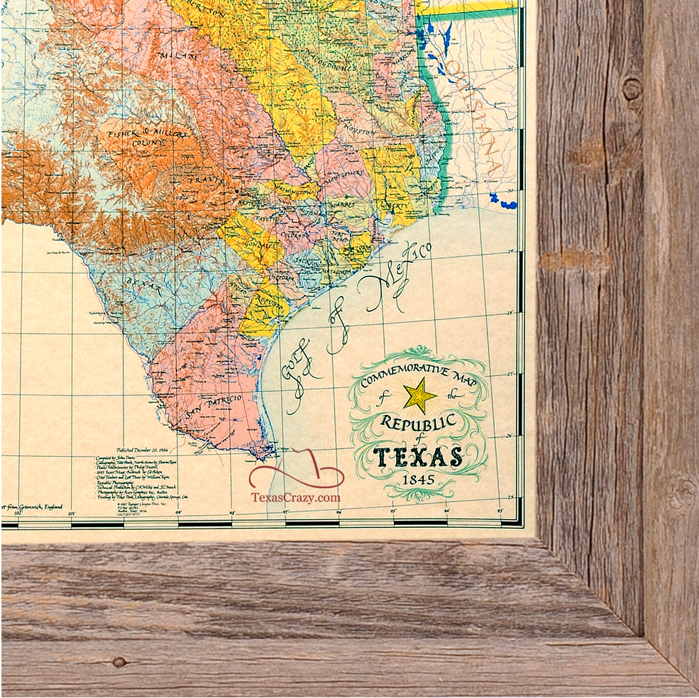 Buy Republic Of Texas Map 1845 Framed - Historical Maps And Flags - Republic Of Texas Map Framed