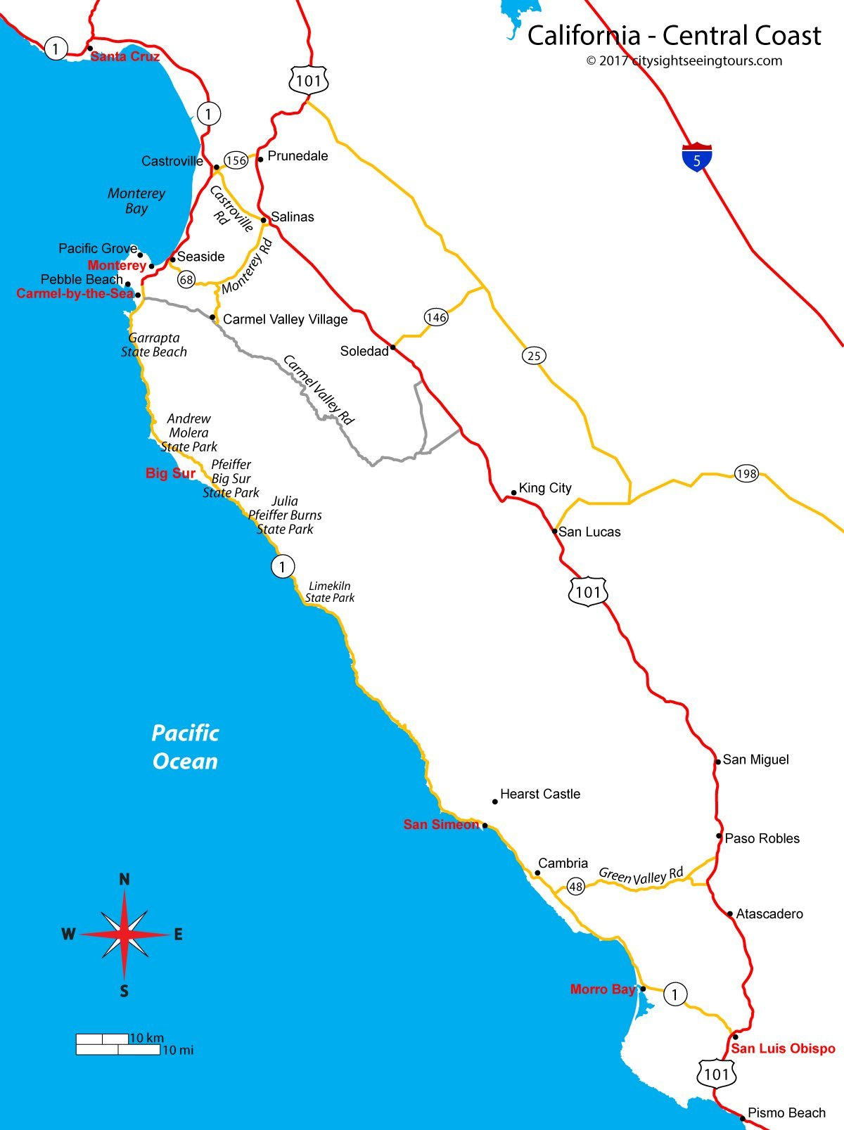 Ca Central Coast Map Reference Map Of Central California Coastal - Central California Beaches Map