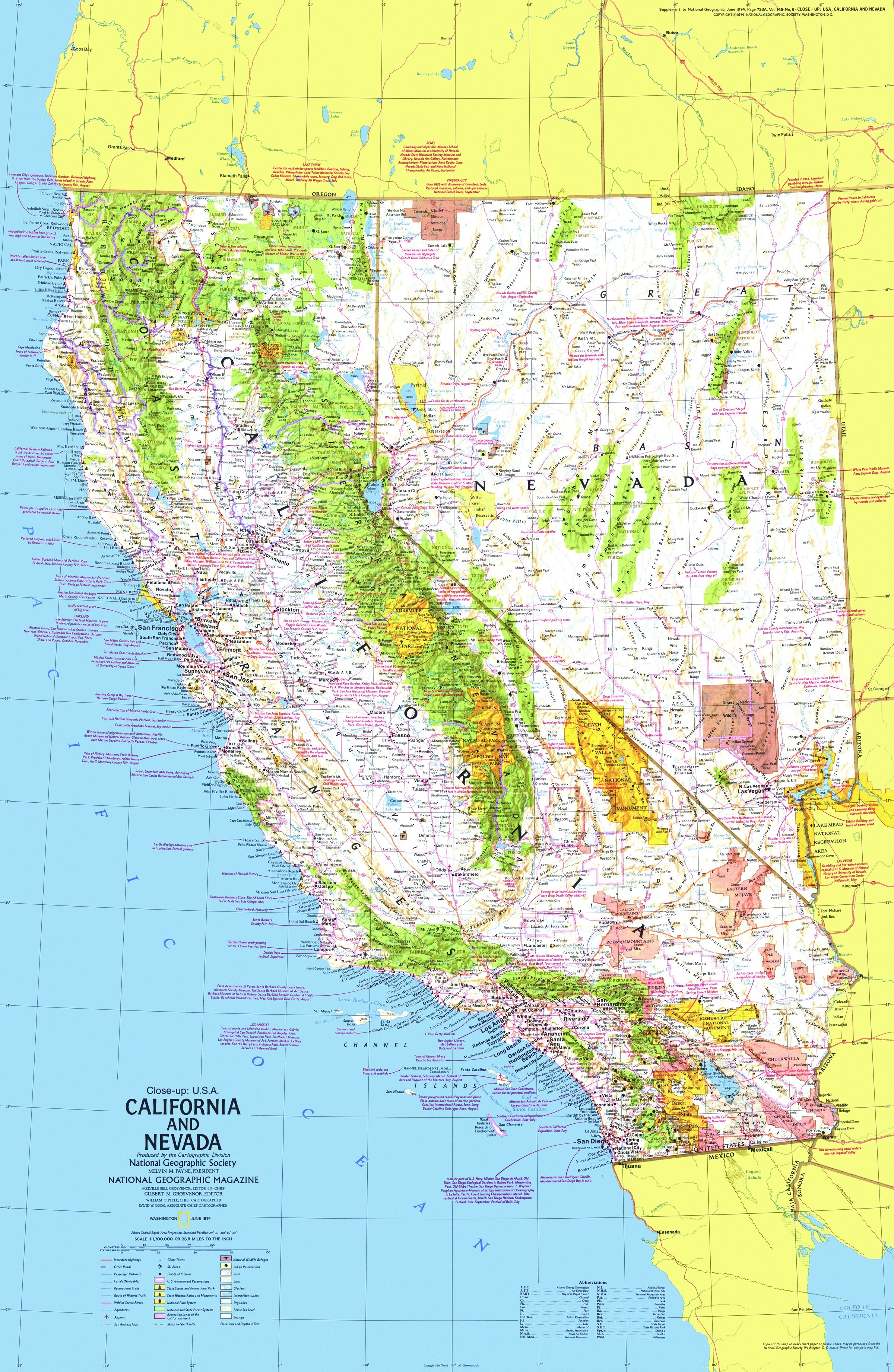 California And Nevada Map 1974 Side 1 - Maps - California Nevada Map