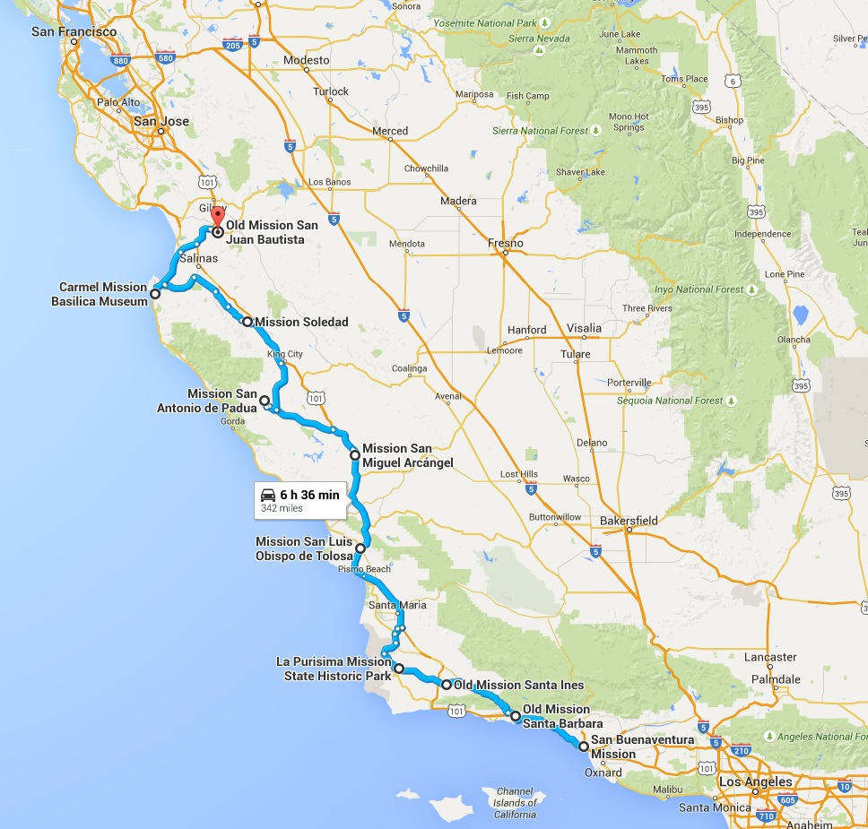 California Central Coast Missions Trail - California Coast Bike Route Map