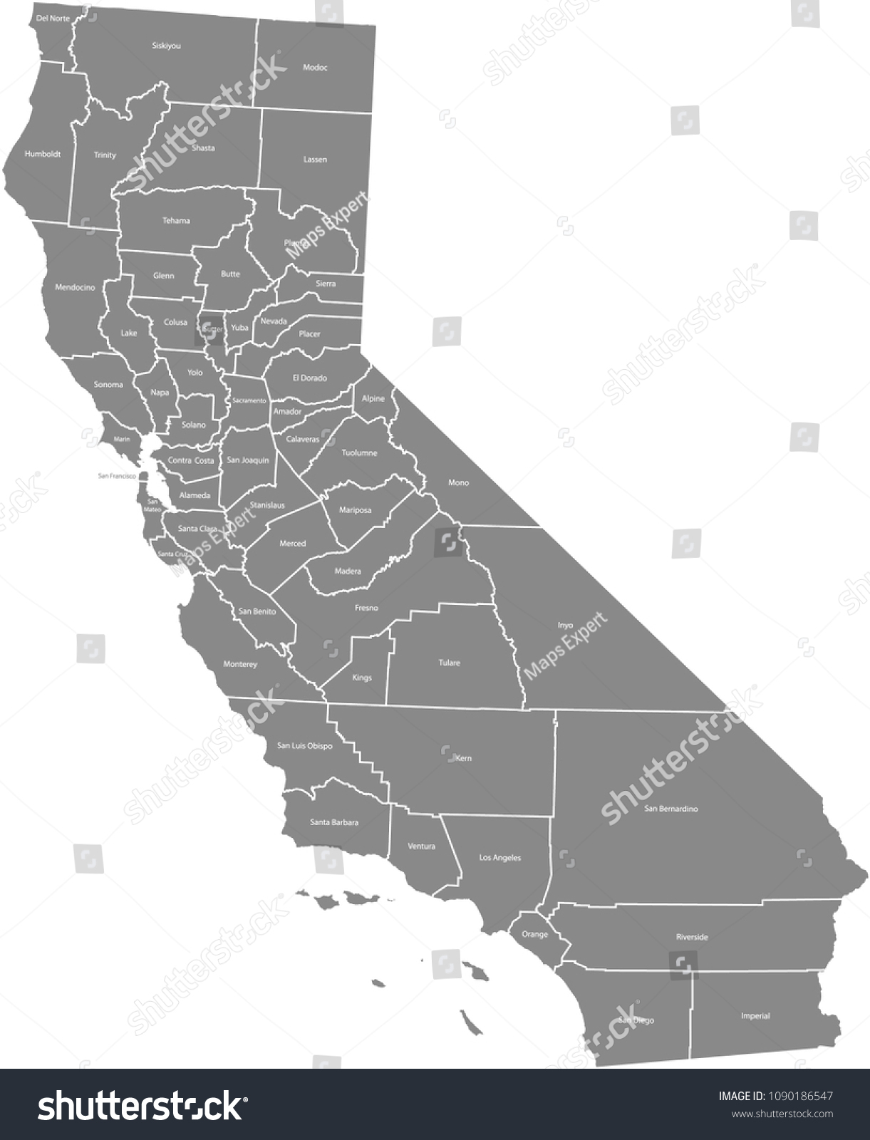 California County Map Vector Outline Gray Image Vectorielle De Stock - California County Map