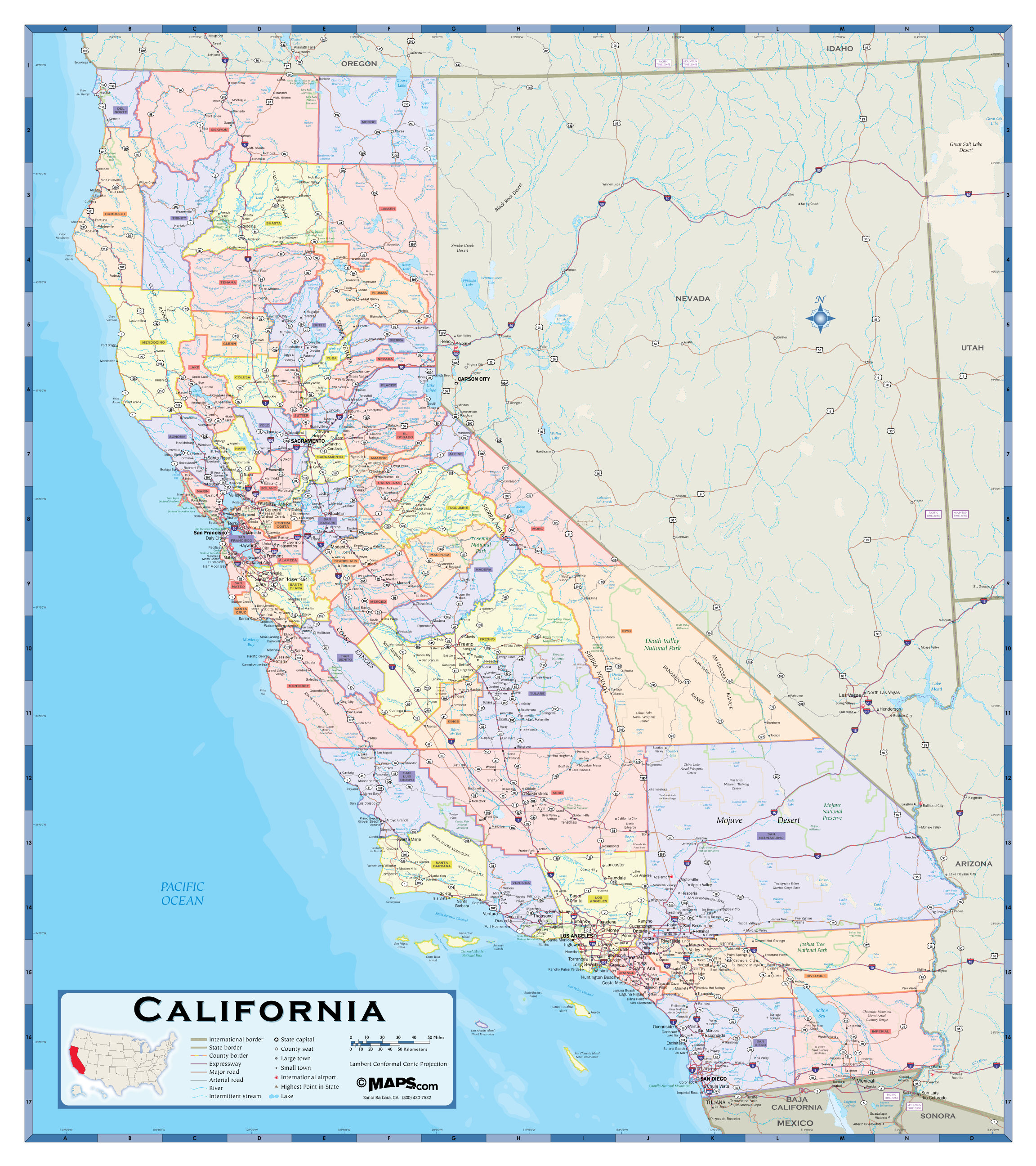 California County Wall Map - Maps - Laminated California Map