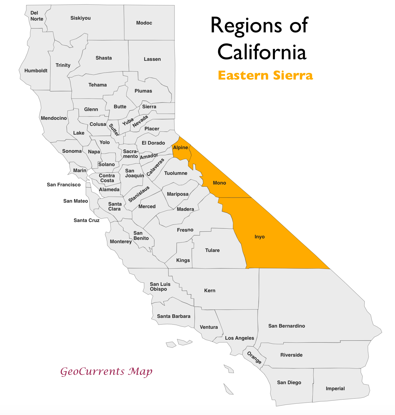 California Eastern Sierra Region Map - Geocurrents - Map Eastern Sierras California