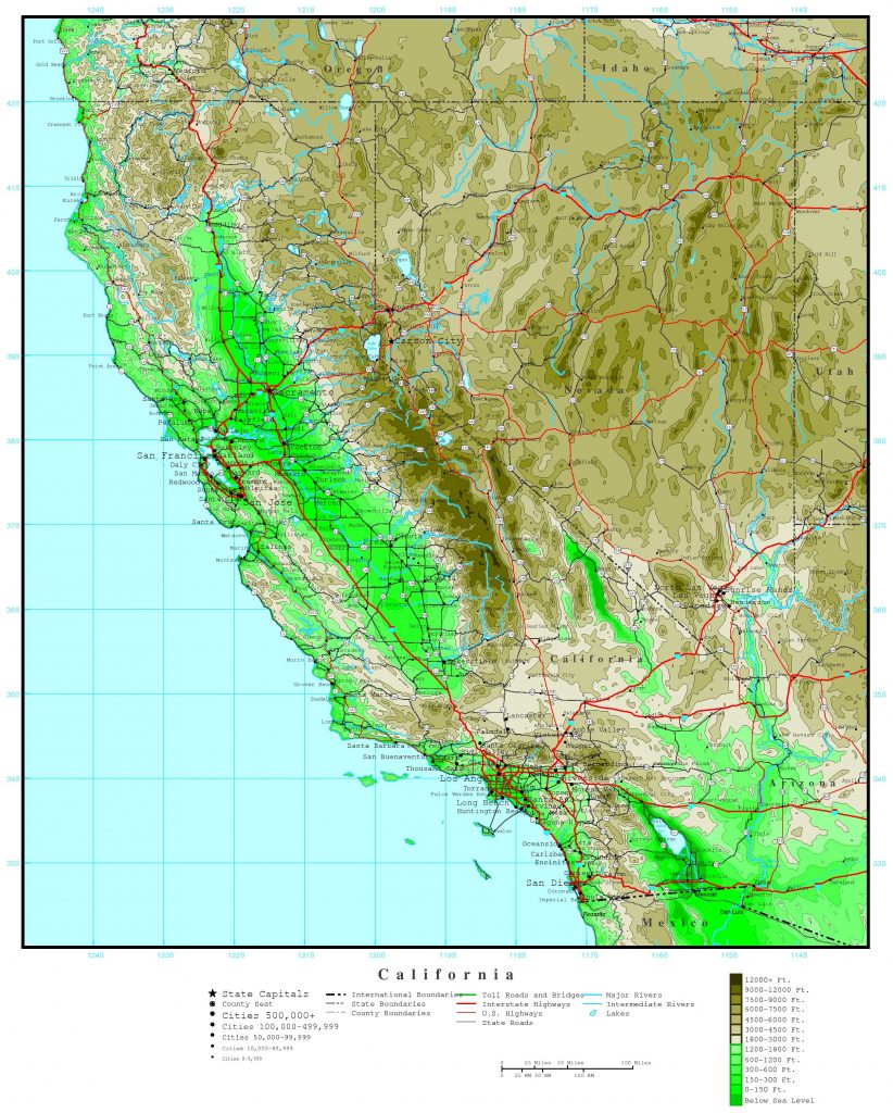 California Elevation Map - Map Of Southern California Cities ...