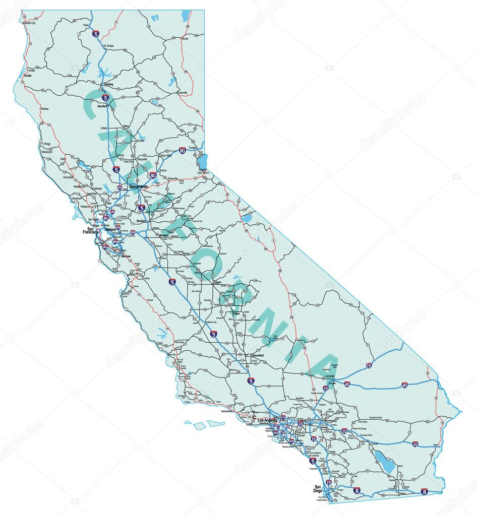California Interstate Highway Map — Stock Vector © Suwanneeredhead - California Interstate Highway Map