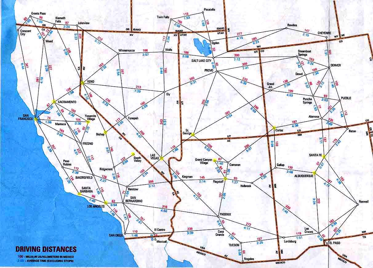 California Map Driving Distances - Driving Map Of California With Distances
