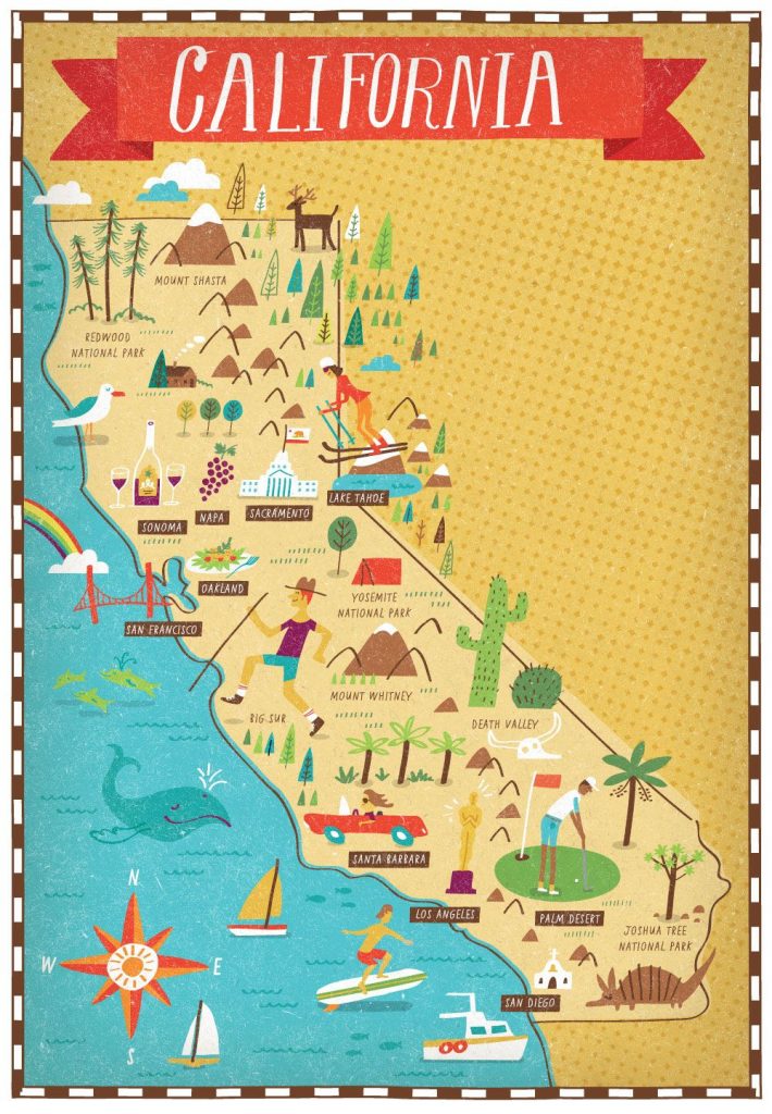 California Map | Litographie | Pinterest | Voyage, Carte Californie ...