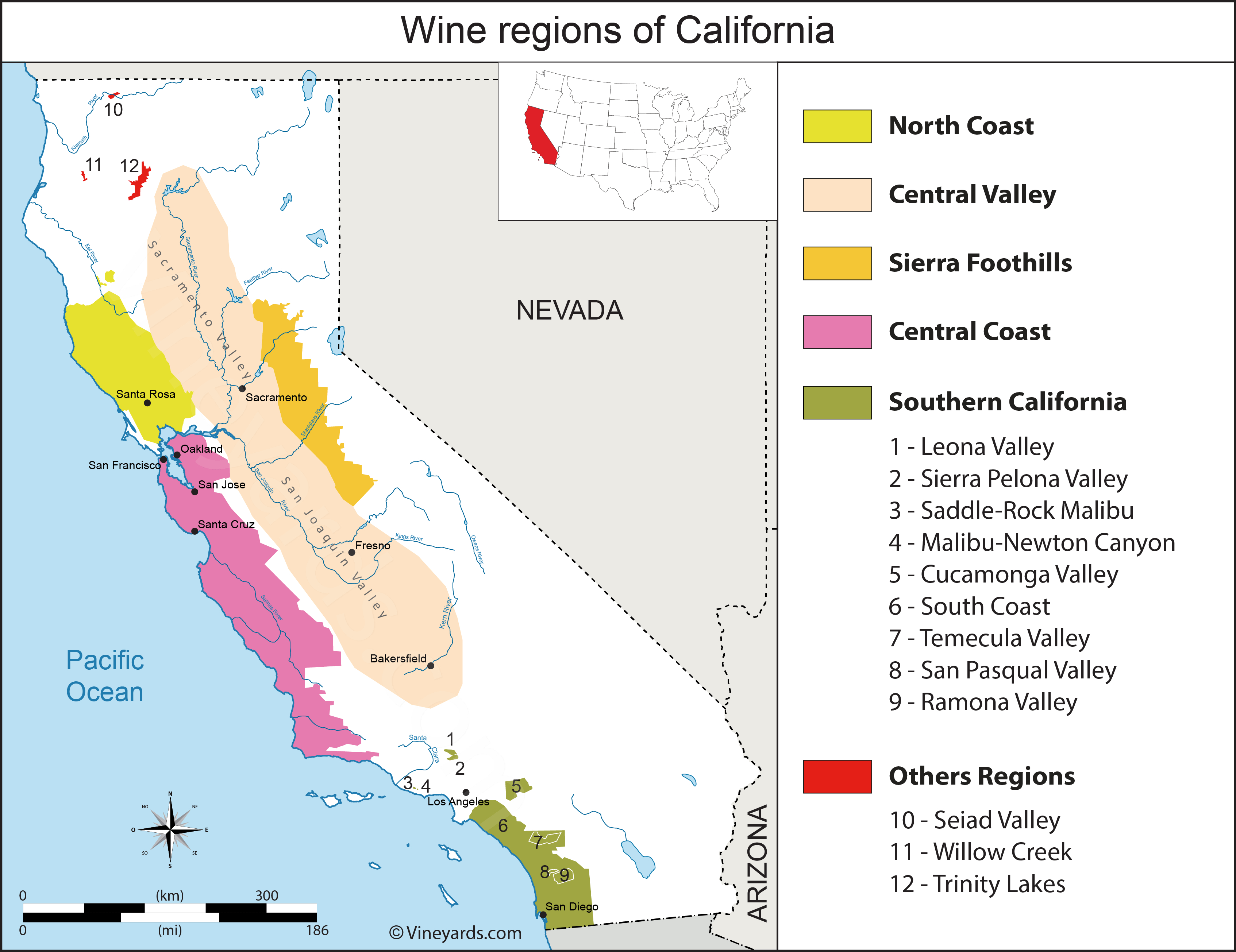 California Map Of Vineyards Wine Regions - Map Of Northern California Wine Regions
