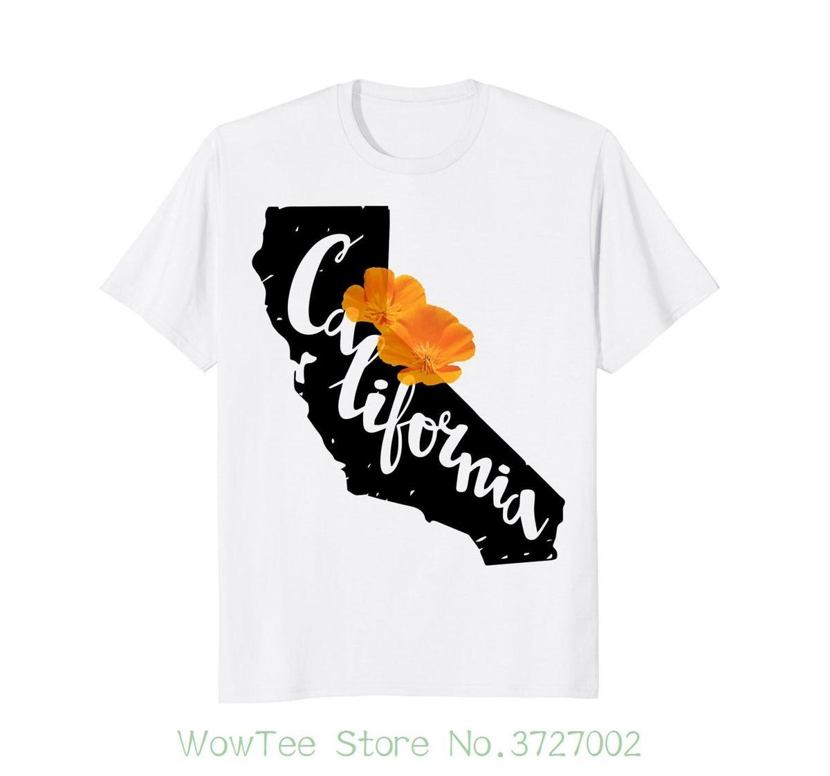 California Map With California Poppy Flower T Shirt Summer Short - California Map T Shirt