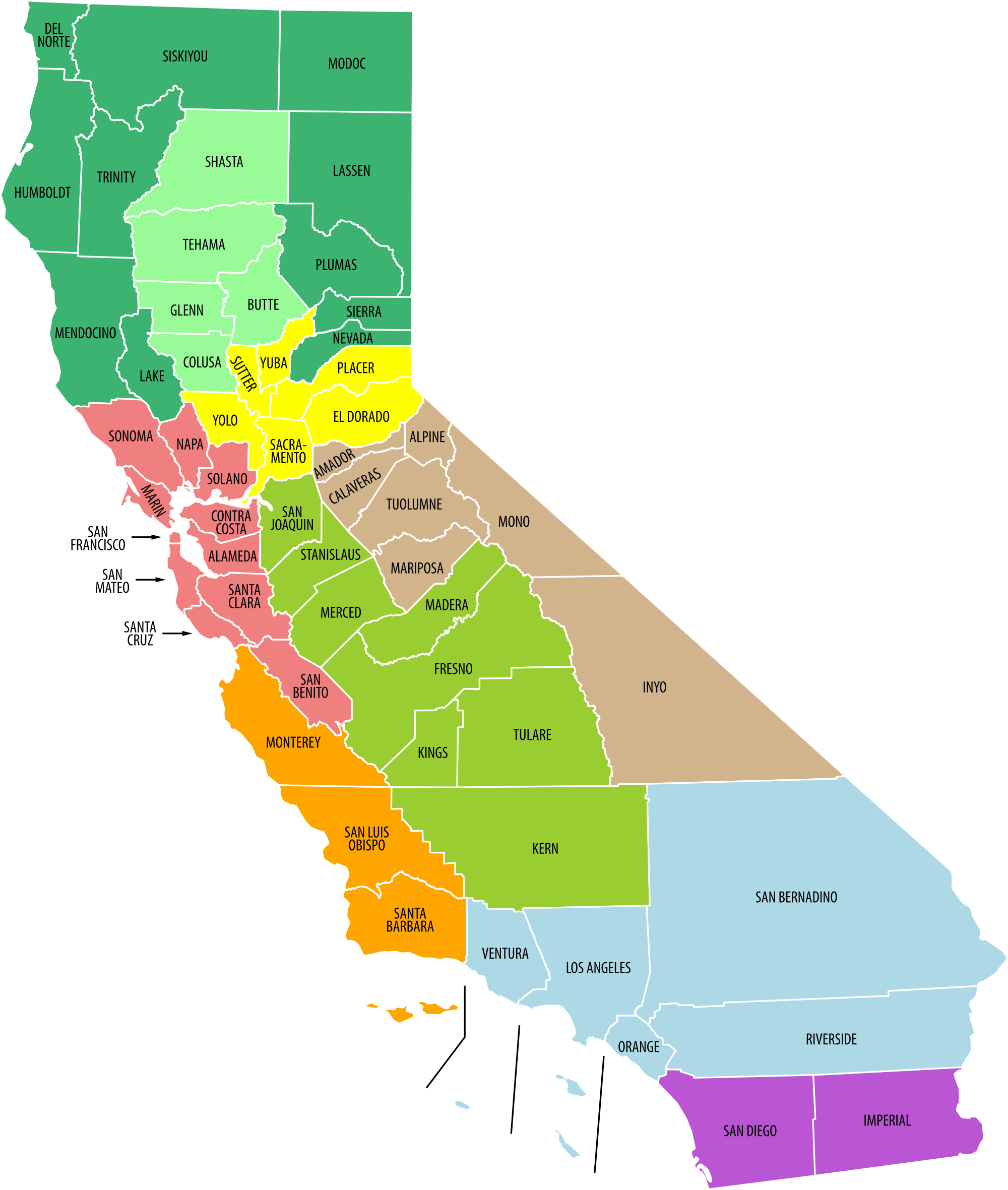 California Map With City Names - Klipy - Big Map Of California