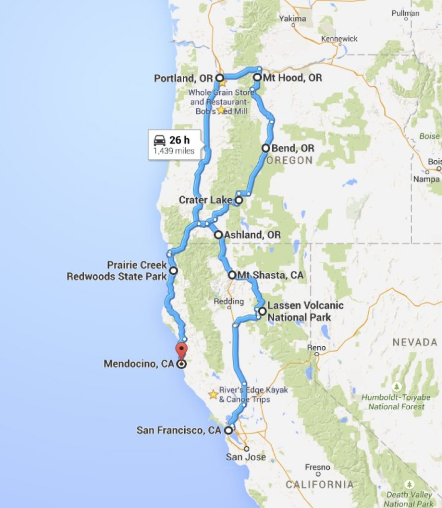 California Oregon Road Trip Pl Google Maps California California - Map Of Oregon And California
