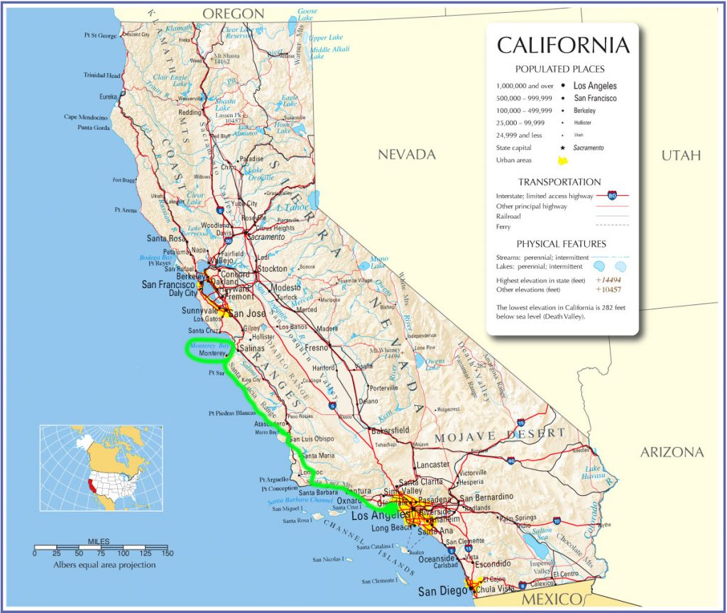 California Pacific Coast Highway Map - Klipy - Map Of California ...