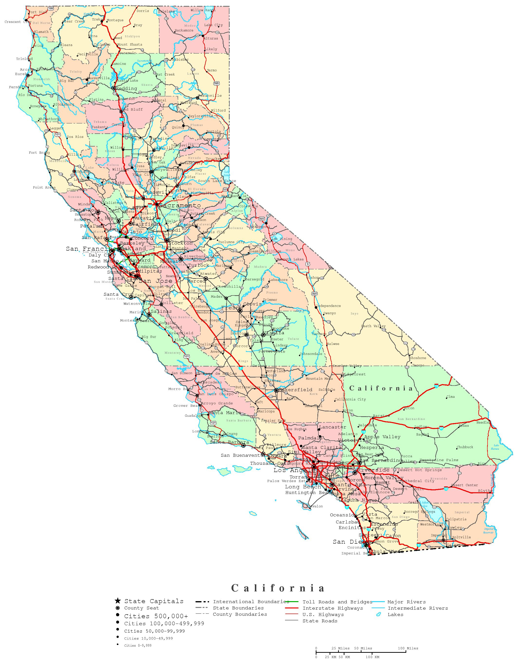 California Printable Map Map Hd Map Of Cities Of California - Klipy - California Map Print