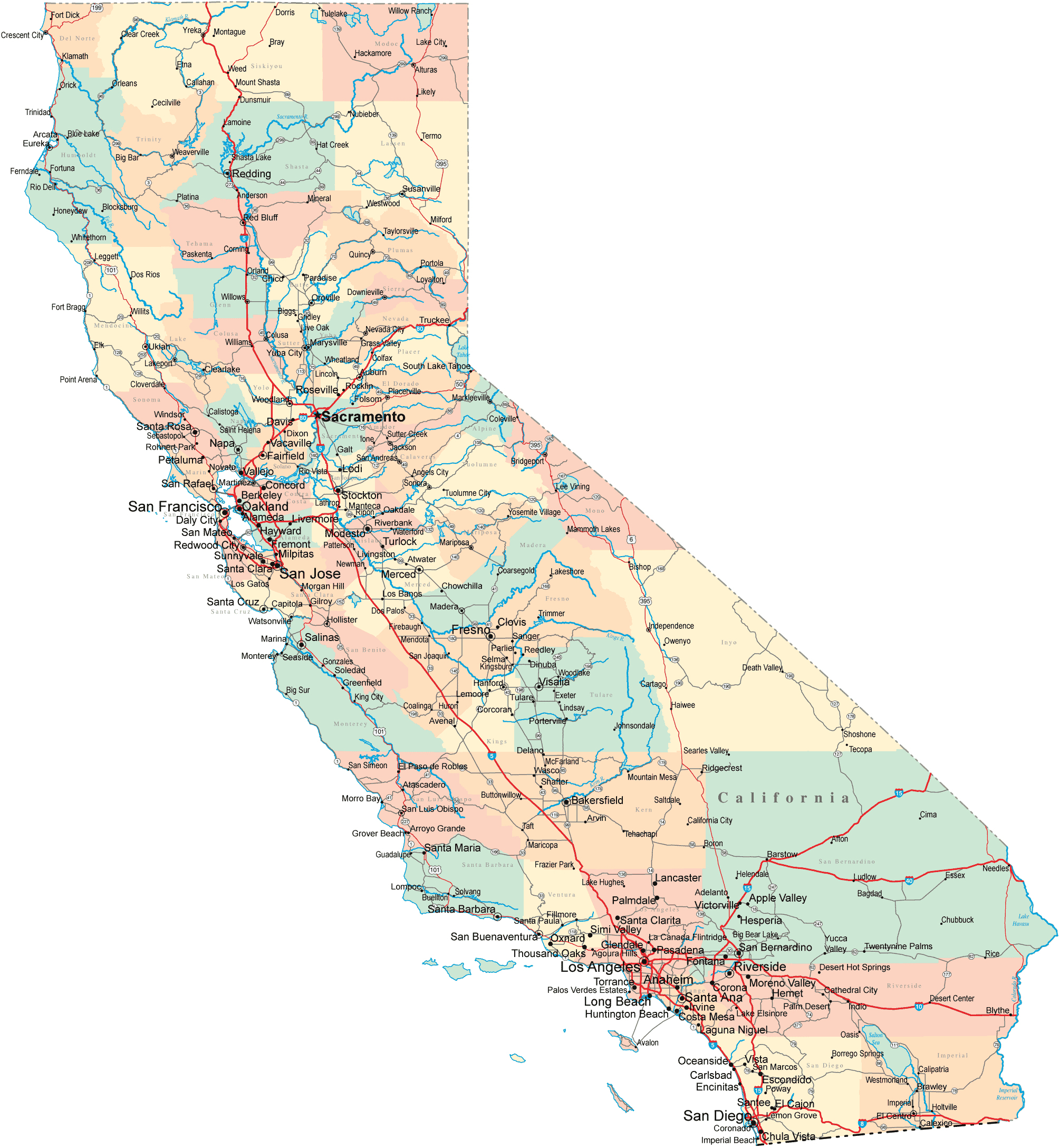 California Road Map Google Maps California California County Map - California County Map With Roads