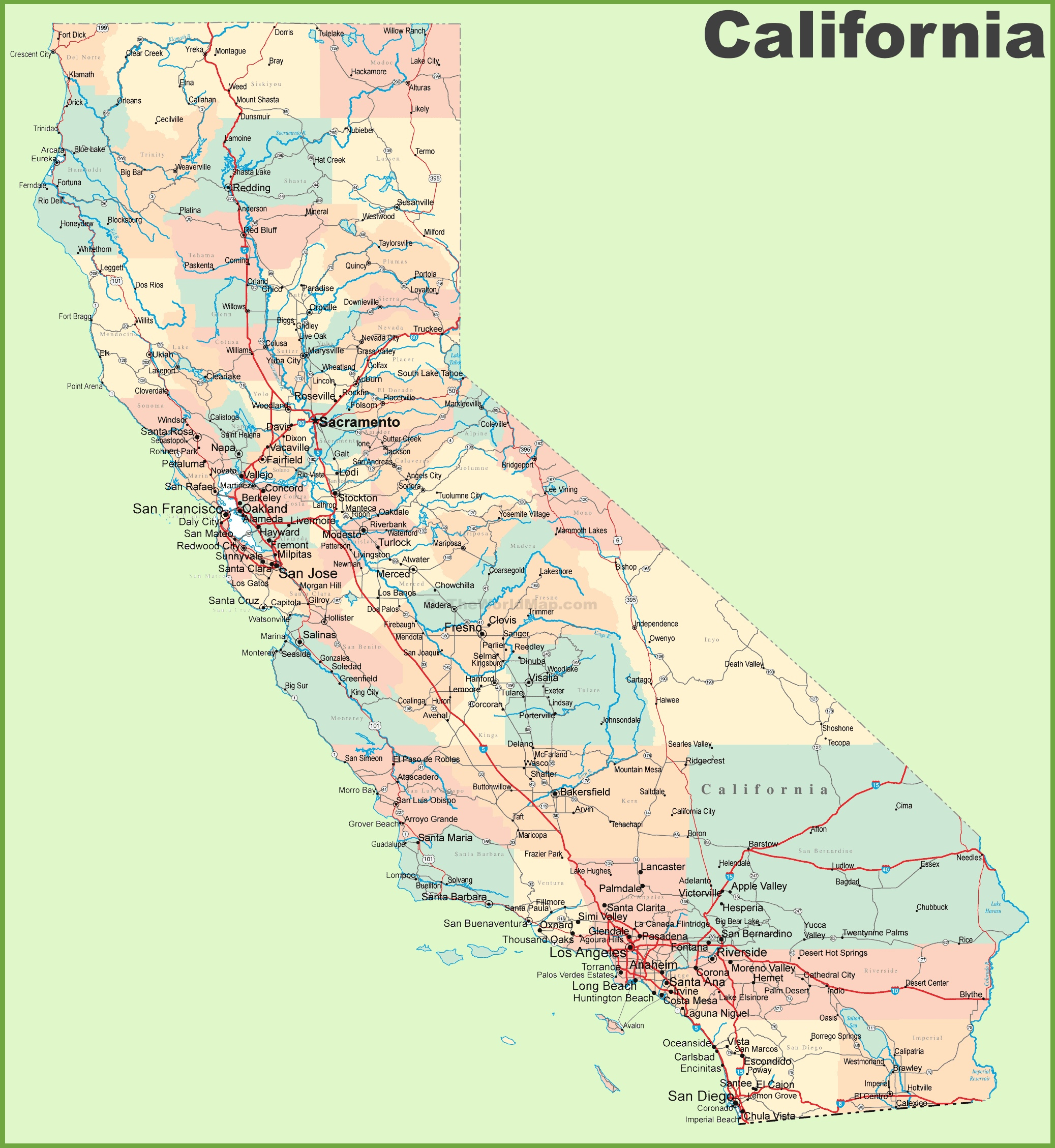 California Road Map Outline Map With Northern California County Map - California County Map With Cities