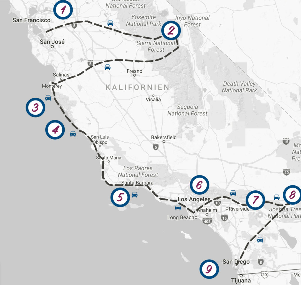 California Road-Trip: Free Comprehensive Travel Guide For 10 Days - California Road Trip Map