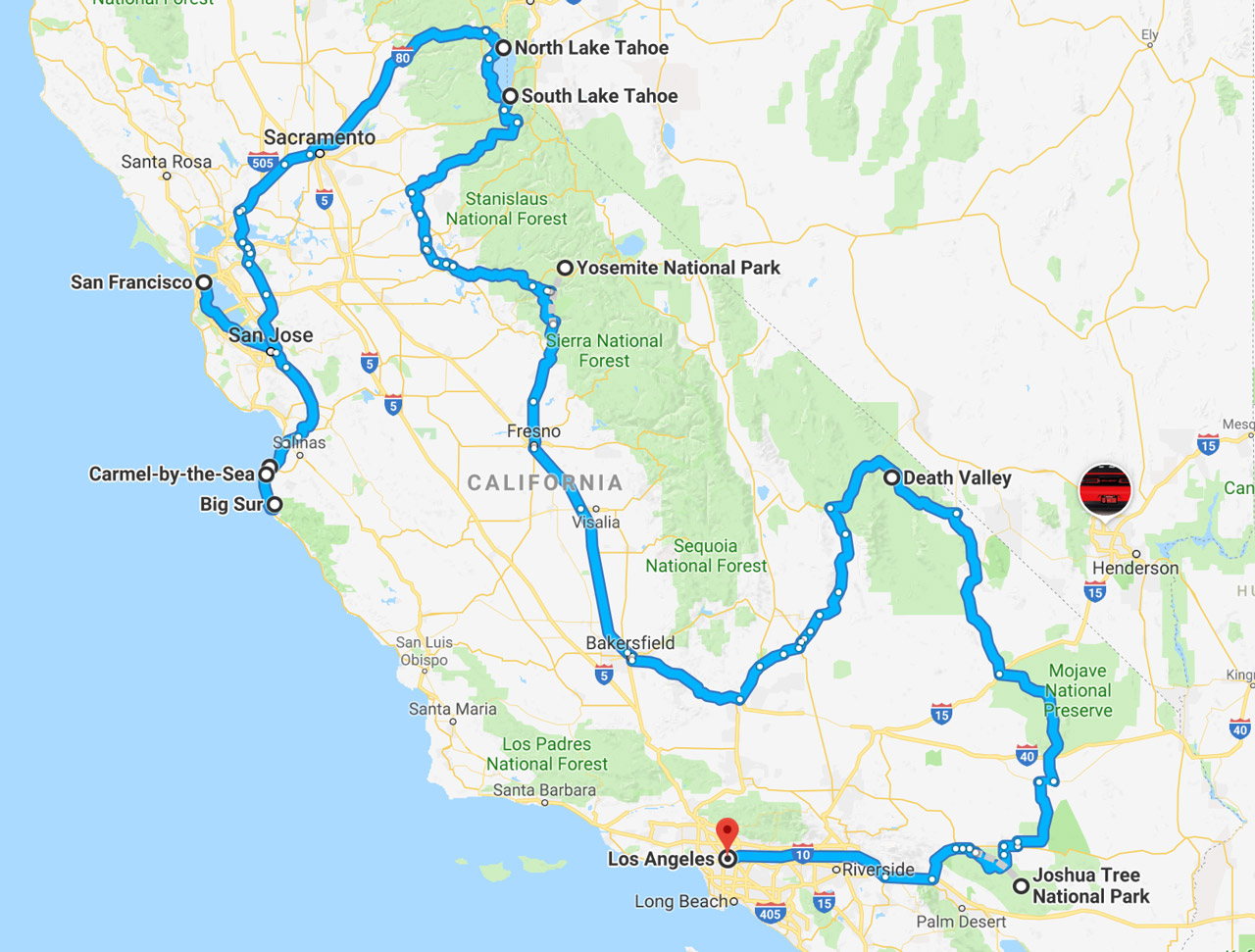California Road Trip Itinerary California Map With Cities California - California Road Trip Trip Planner Map