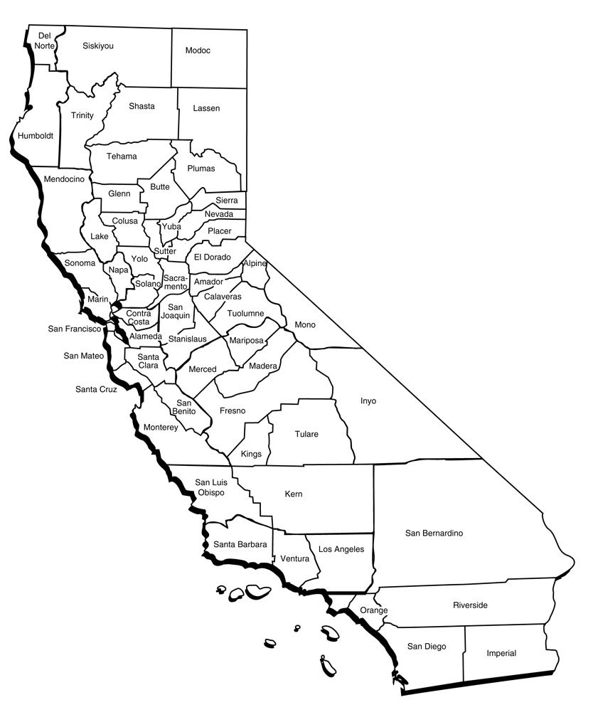 California State Map W/ Counties Glossy Poster Picture Photo La Road - California Map Black And White