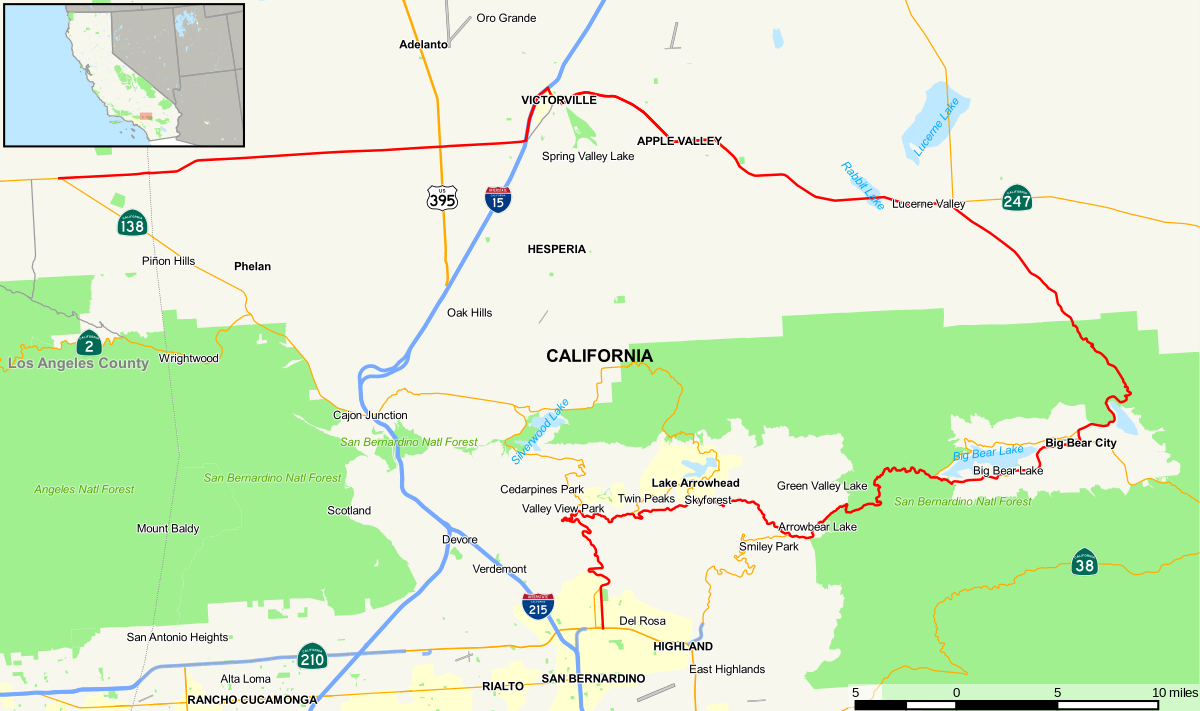 California State Route 18 - Wikipedia - Twin Peaks California Map