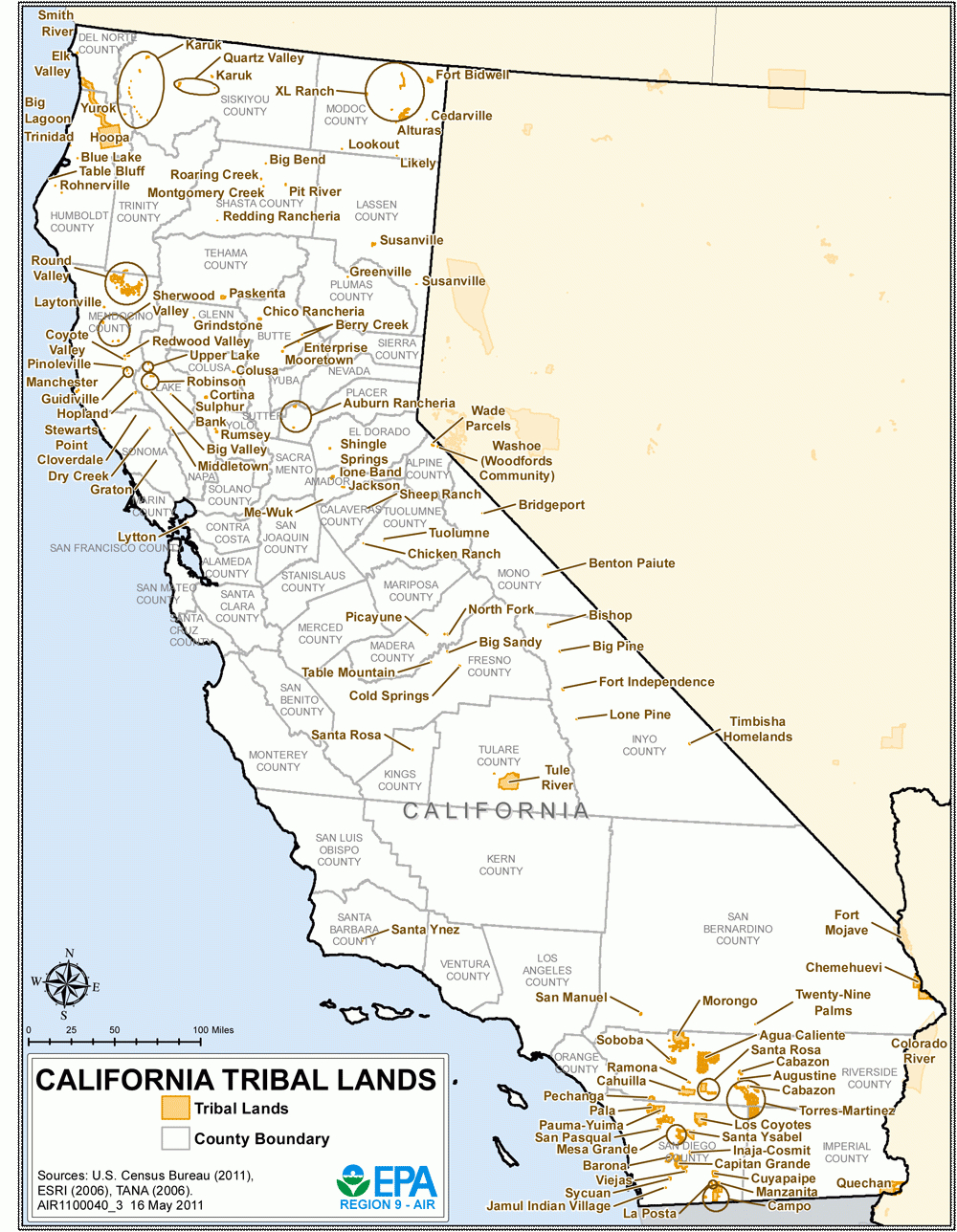 California Tribal Lands, Maps, Air Quality Analysis | Pacific - California Indian Map
